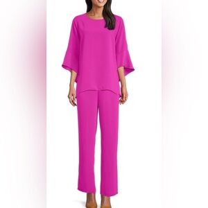 CAROLINE ROSE Harper Magenta Pull On Pant and Ruffled Sleeve Top Set
